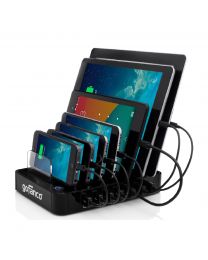 7-Port USB Charging Station Organizer w/ devices (Black) - gofanco