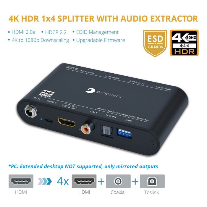 4K-HDR 1x4 with Audio Extractor (PRO-HDRsplit4P-Aud)