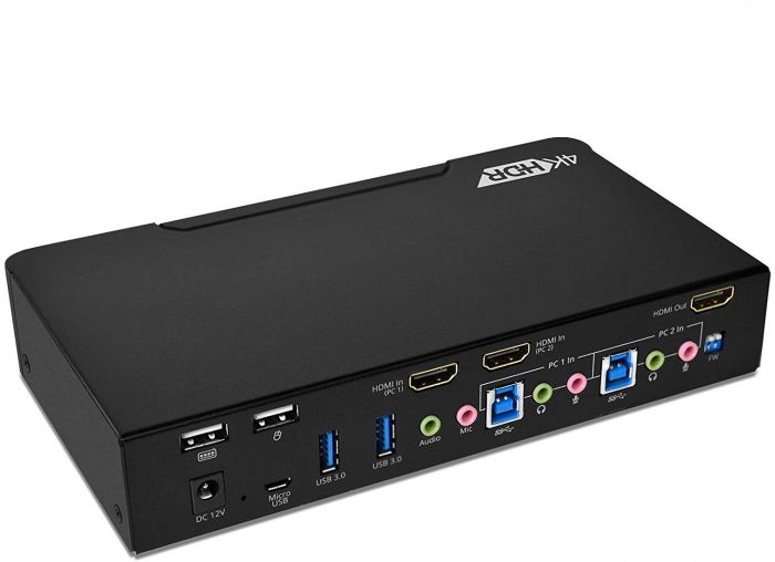 2-Port HDMI 2.0a & Audio KVM Switch with USB 3.0 Hub