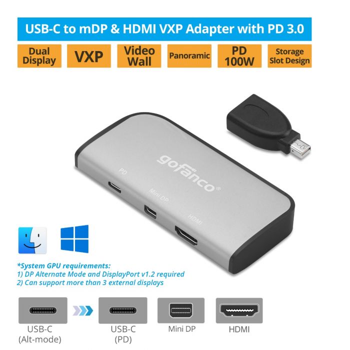 to Mini DP & HDMI Dual Video Xpanding with PD 3.0 (USBCVXP2VID)